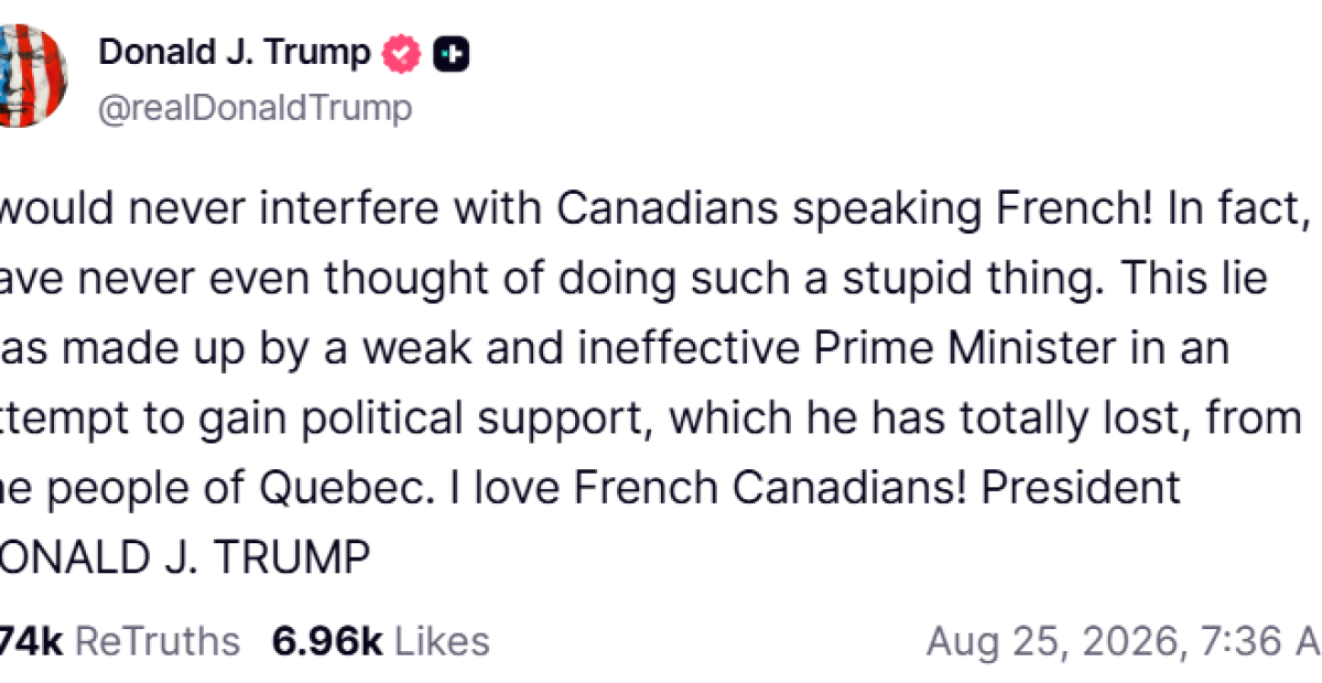 Trump dit adorer les Canadiens français et accuse Carney d'inventer des faussetés
