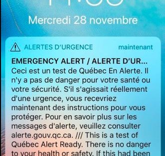 TEST DE QUÉBEC EN ALERTE À 13H55 AUJOURD'HUI