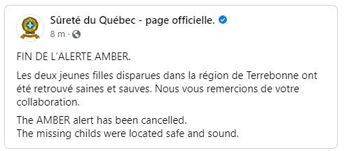 FIN DE L'ALERTE AMBER