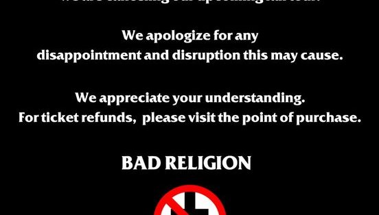 Bad Religion annule sa tournée Bad Religion annule sa tournée